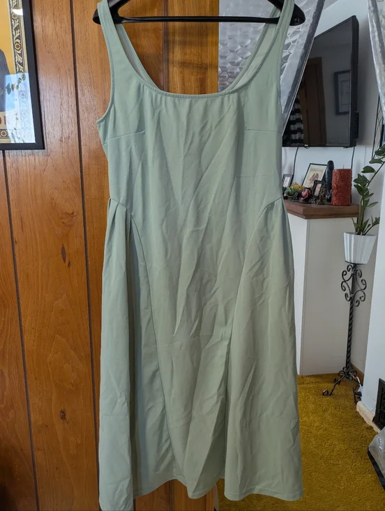 Woven Square Neck Solid Midi Dress In Moss Green From Cider Sz 1XL - Picture 5 of 16